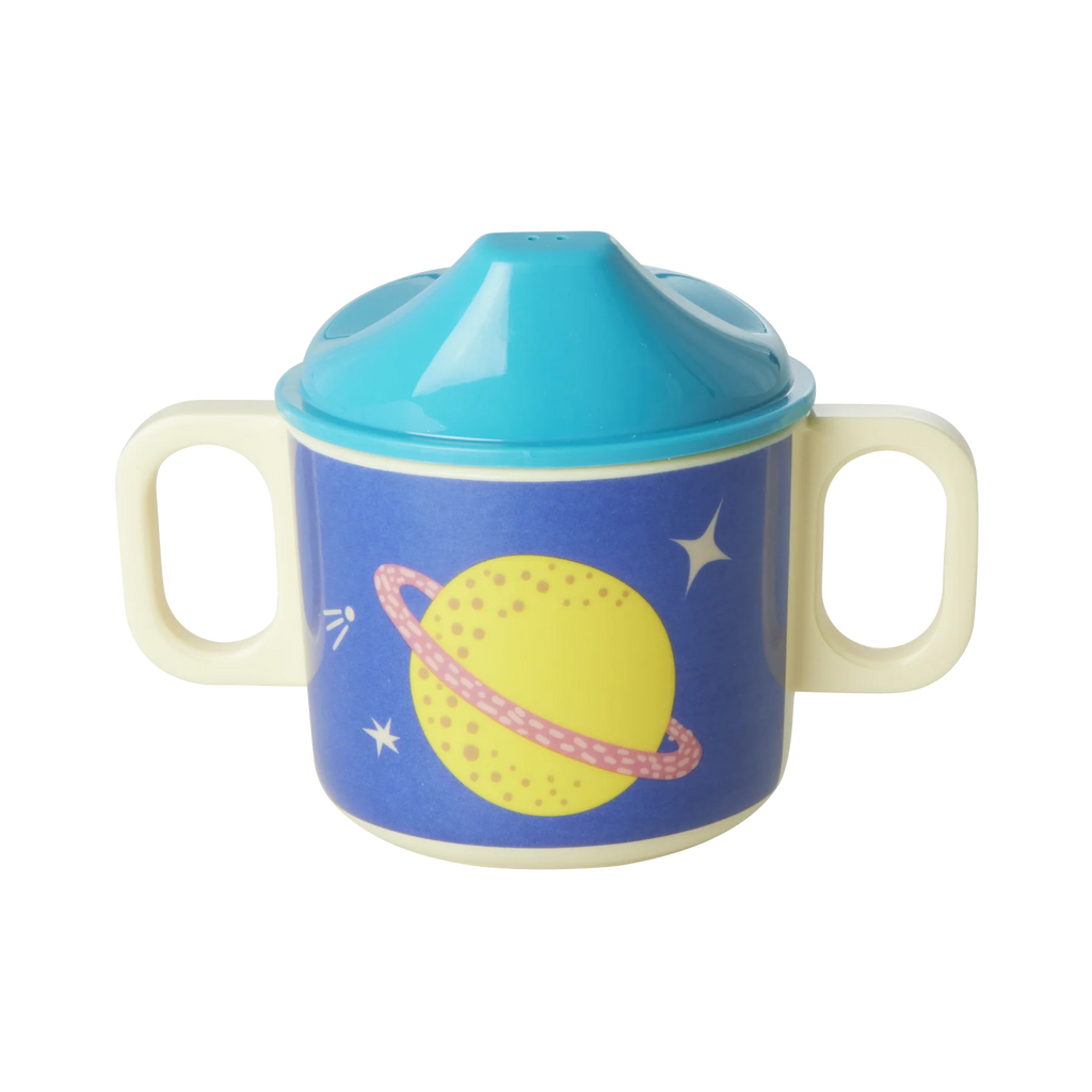 Two Handle Cup with Lid in Galaxy Print - Blue