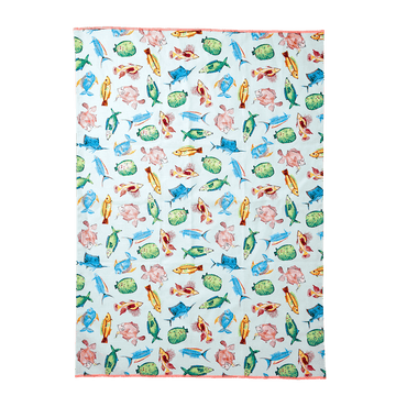 RICE,Kitchen Towel with Fish Print - Neon Piping,CouCou,Home/Decor