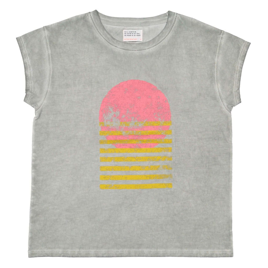 Sisters Department,T-Shirt Shorter Sleeves in Washed Grey w/"Sunset" Print,CouCou,Mamma Clothing