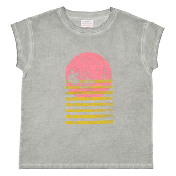 Sisters Department,T-Shirt Shorter Sleeves in Washed Grey w/"Sunset" Print,CouCou,Mamma Clothing