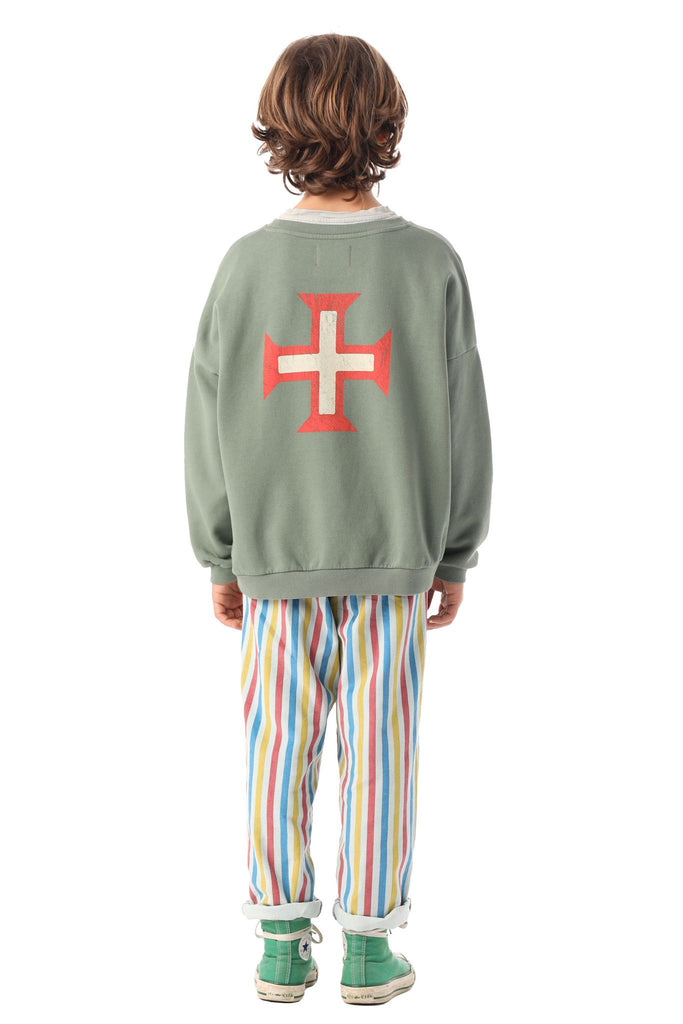 Sweatshirt in Green w/ "Red Cross" Print
