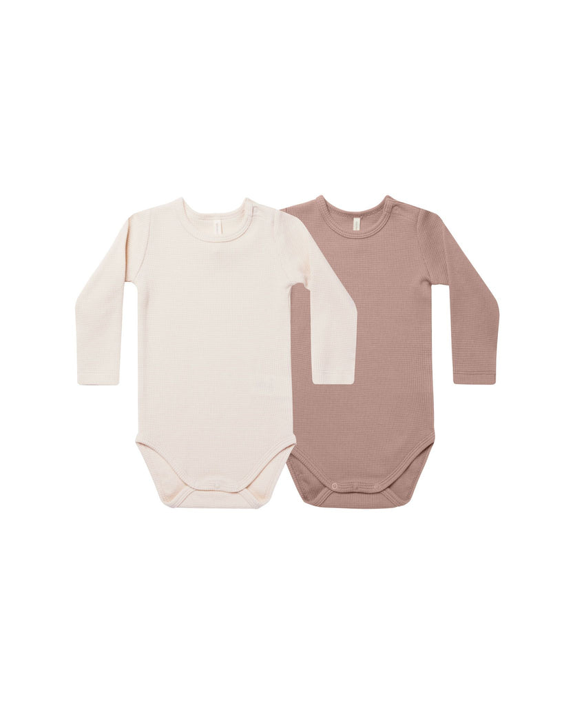 Waffle Bodysuit in Natural/Mauve - 2-Pack