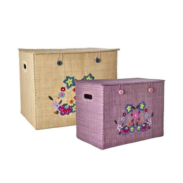 Large Foldable Toy Basket in Nature w/Embroidery