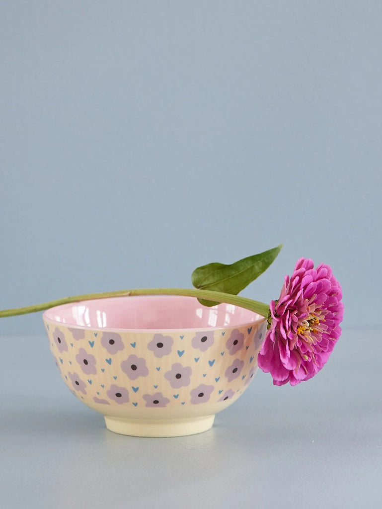 Two Tone Bowl with Flower Print in Soft Pink
