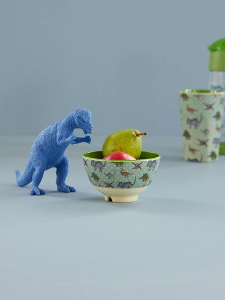 Small Bowl New Dino Print - Green/Dusty Blue