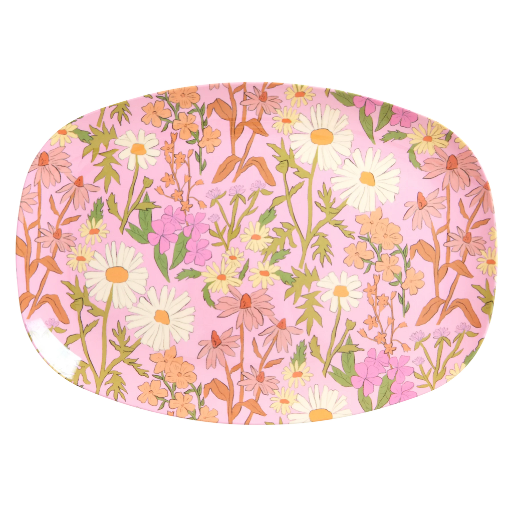 Rectangular Plate in Daisy Dearest Print - Soft Pink