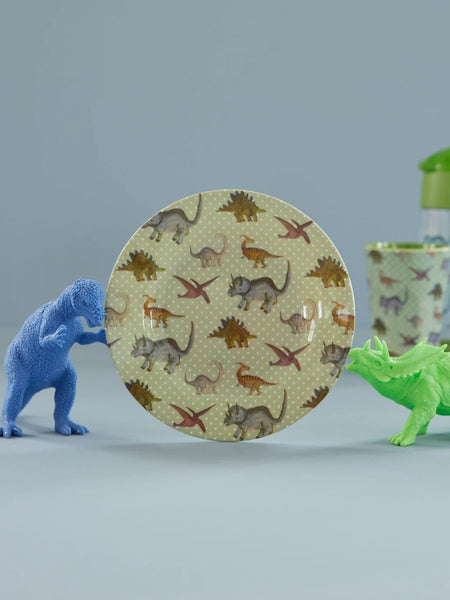 Lunch Plate in New Dino Print - Green/Dusty Blue