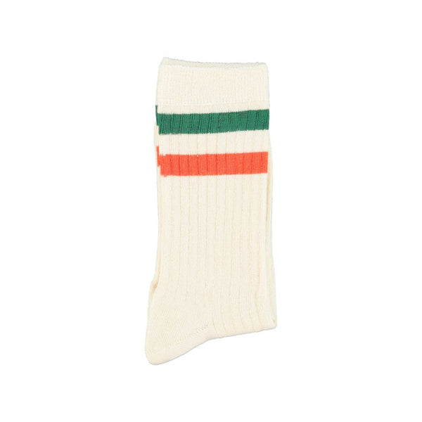 Socks in Ecru w/ Orange & Green Stripes