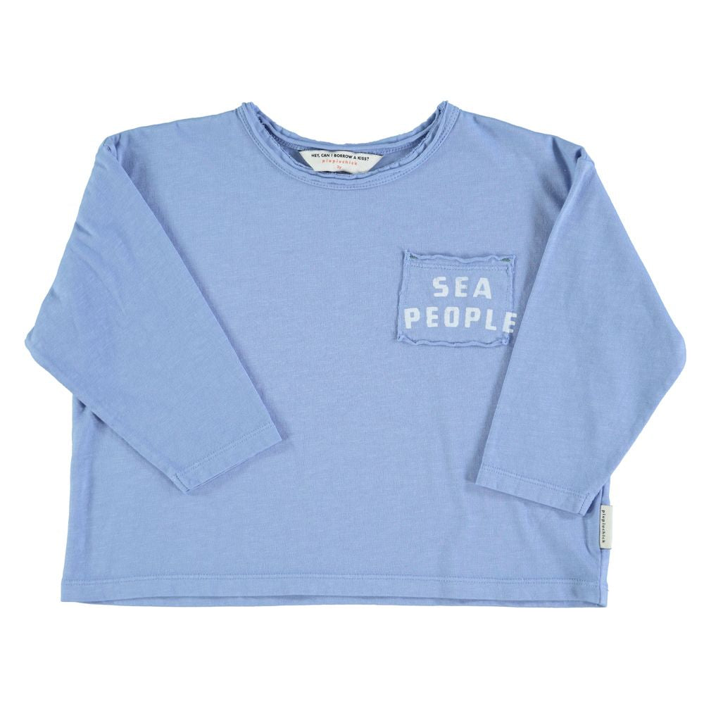 L/S Tee in Blue w/ "Sea People" Print
