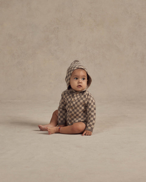 Tassel Cardigan in Blue Sand Checker