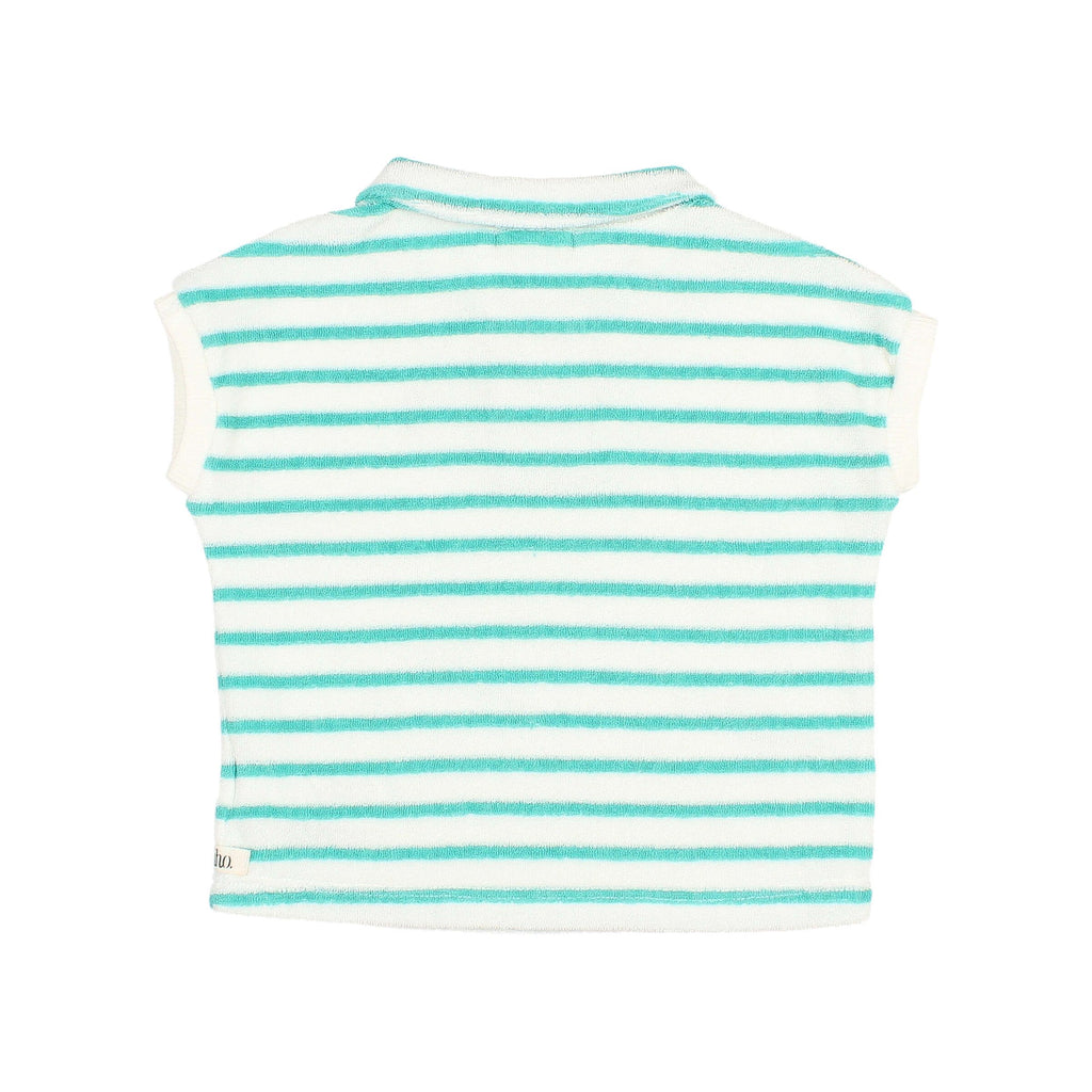 Baby Terry Stripes Polo in Pool Green