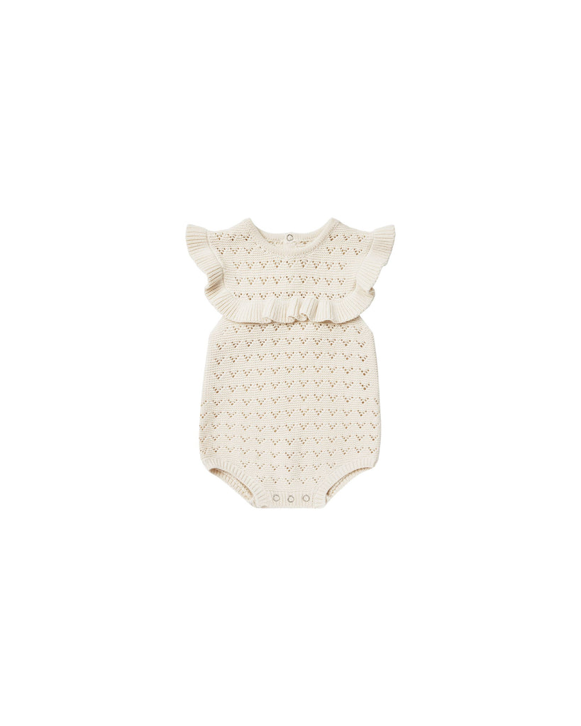 Pointelle Ruffle Romper in Natural
