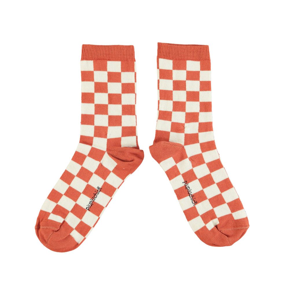 Socks in Ecru & Terracotta Checkered
