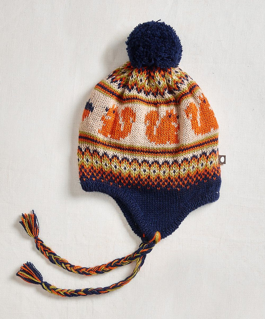 Fair Isle Ear Flap Hat in Indigo/Squirrel