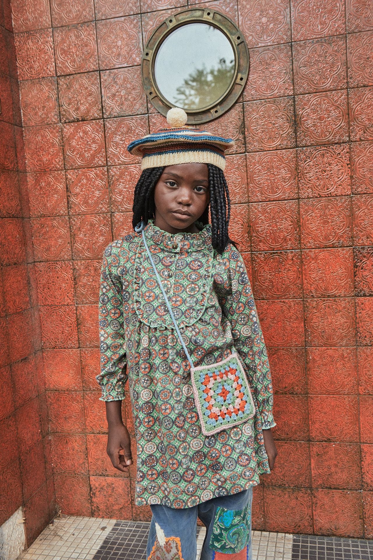 Mabel Dress in Jadeite Folk Tile