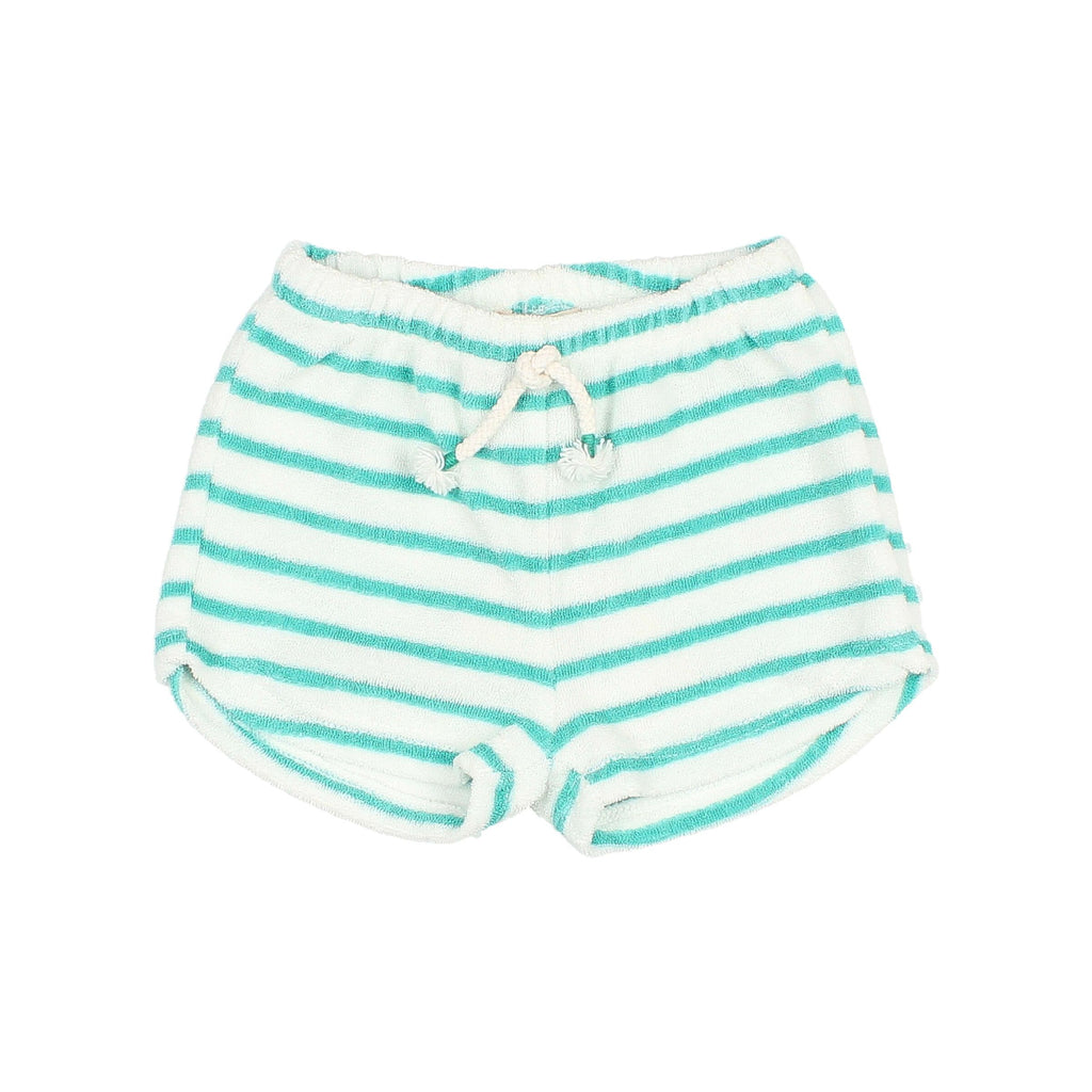 Baby Terry Stripes Shorts in Pool Green