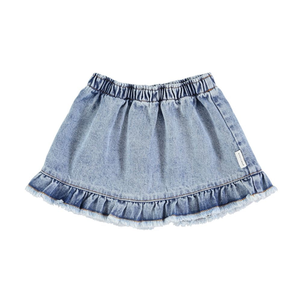 Ruffle Short Skirt in Blue Denim