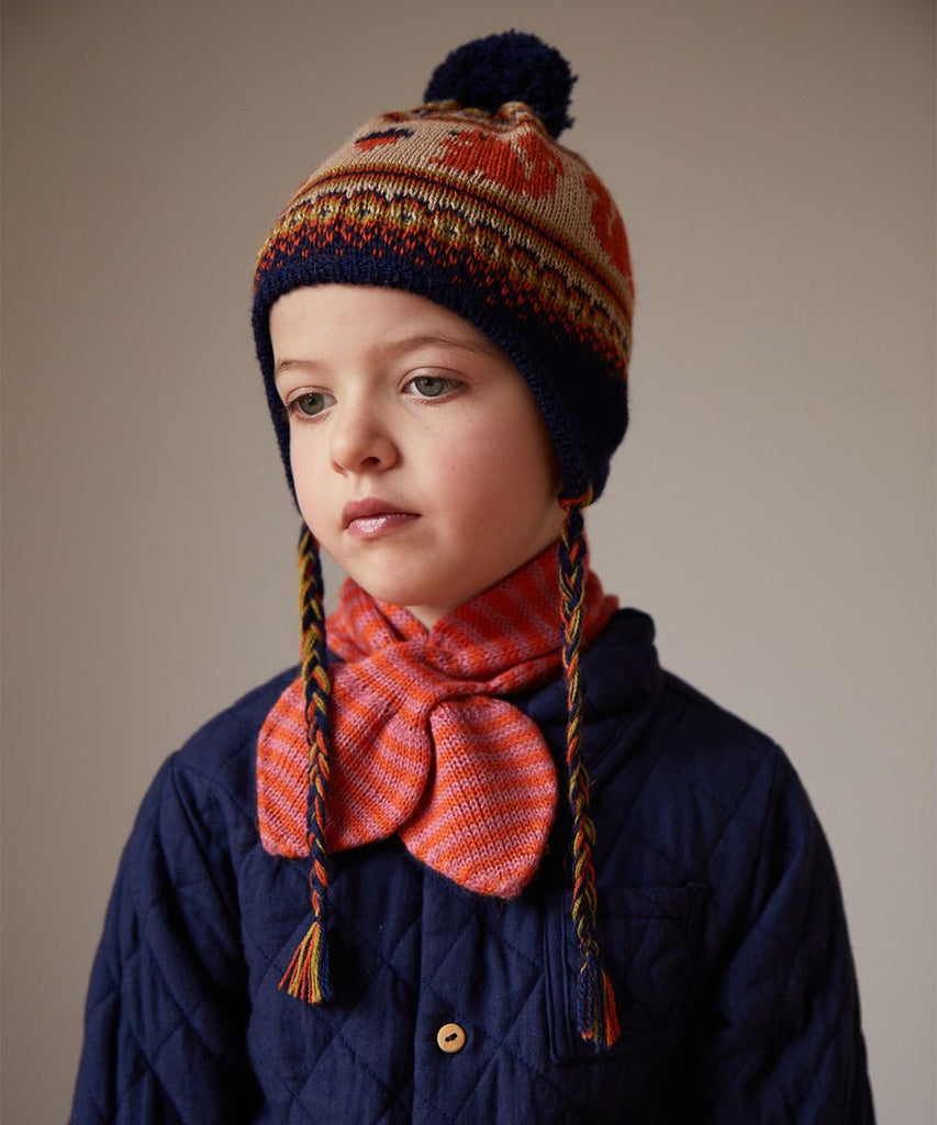Fair Isle Ear Flap Hat in Indigo/Squirrel
