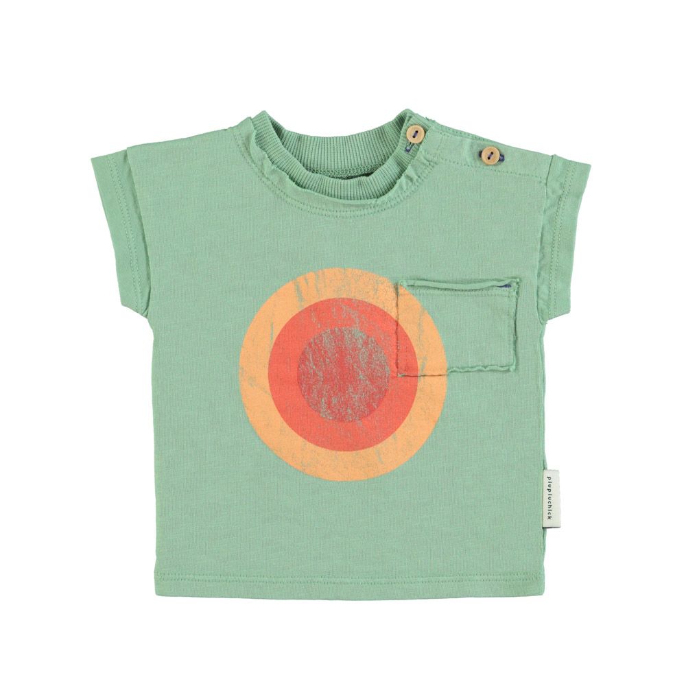 T-Shirt in Green w/ Multicolor Circle Print
