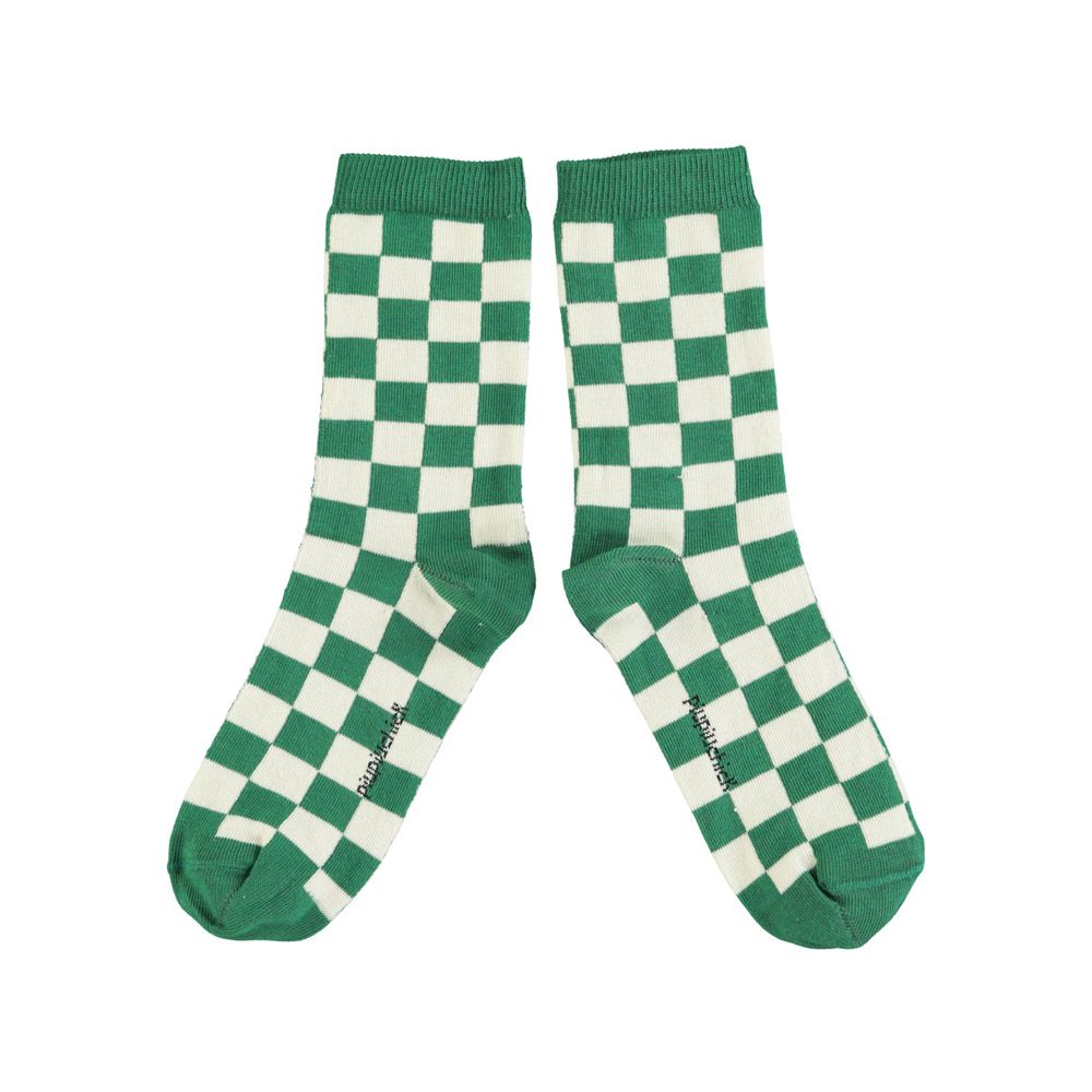 Socks in Ecru & Green Checkered
