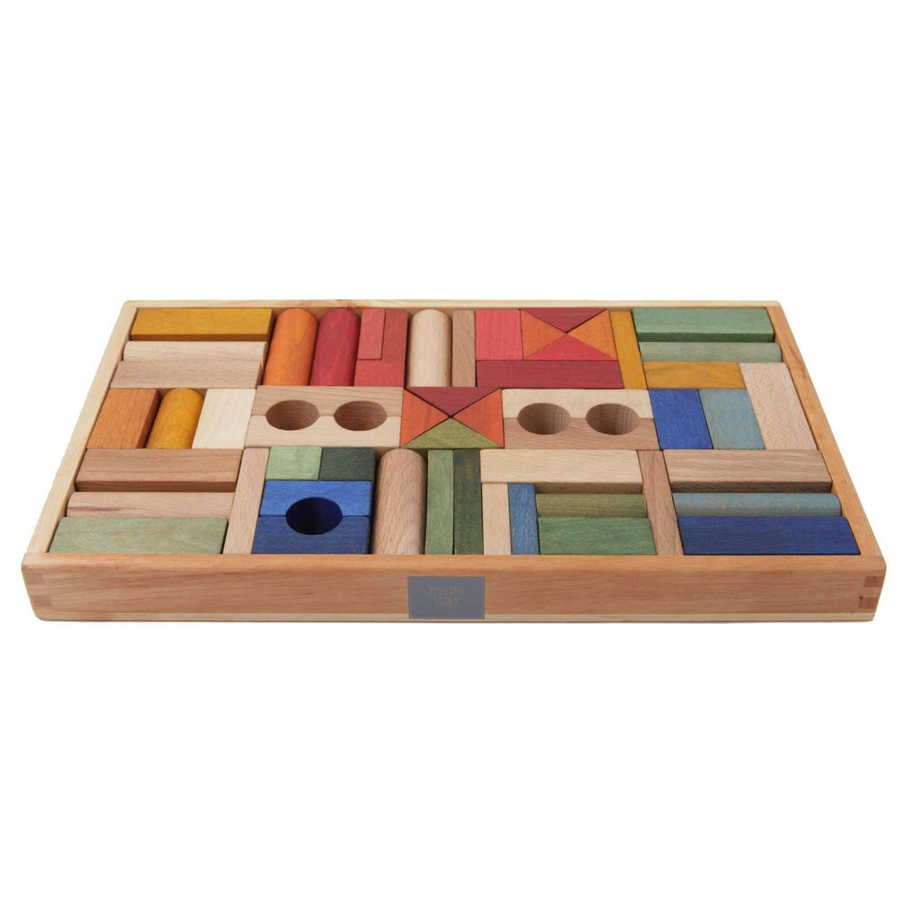 Wooden Story,Rainbow Blocks in Tray, 54 Pieces,CouCou,Toy
