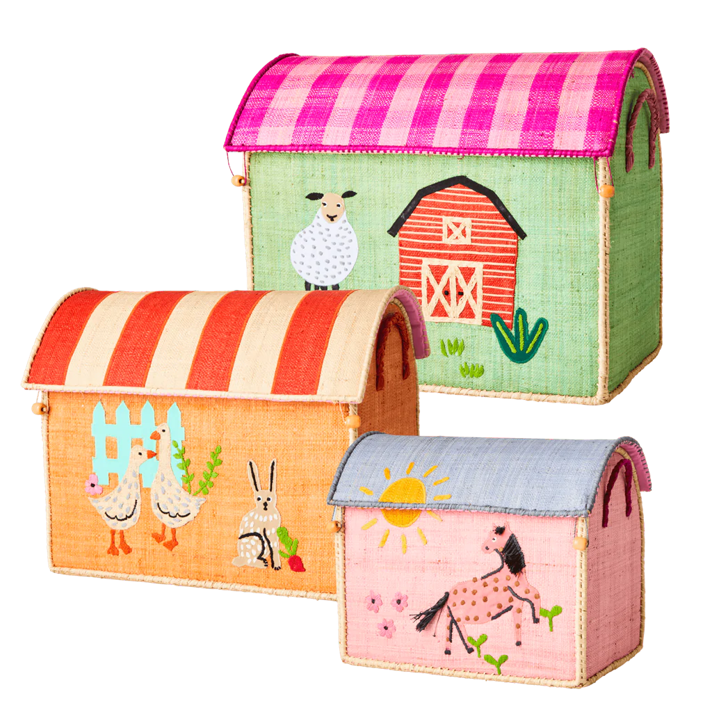 Small Toy Basket in Pink Farm Design