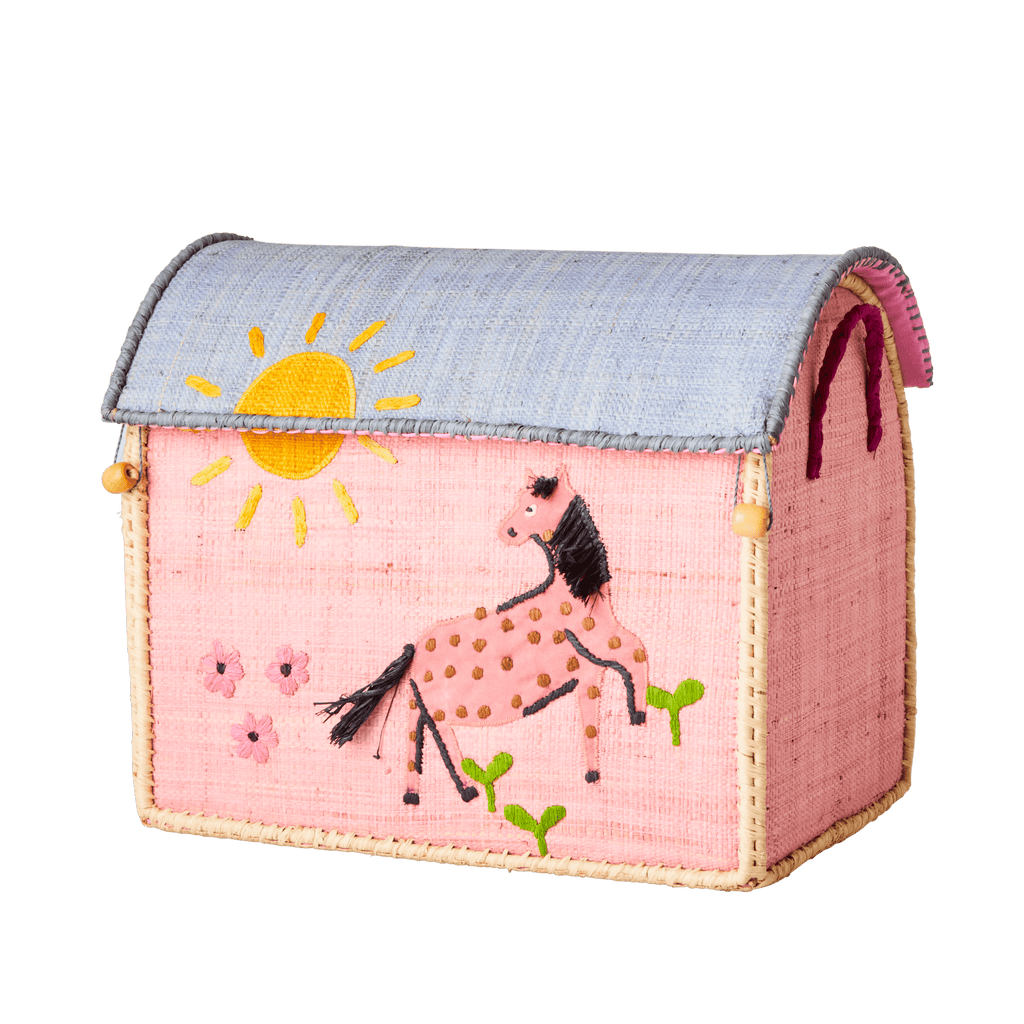 Small Toy Basket in Pink Farm Design