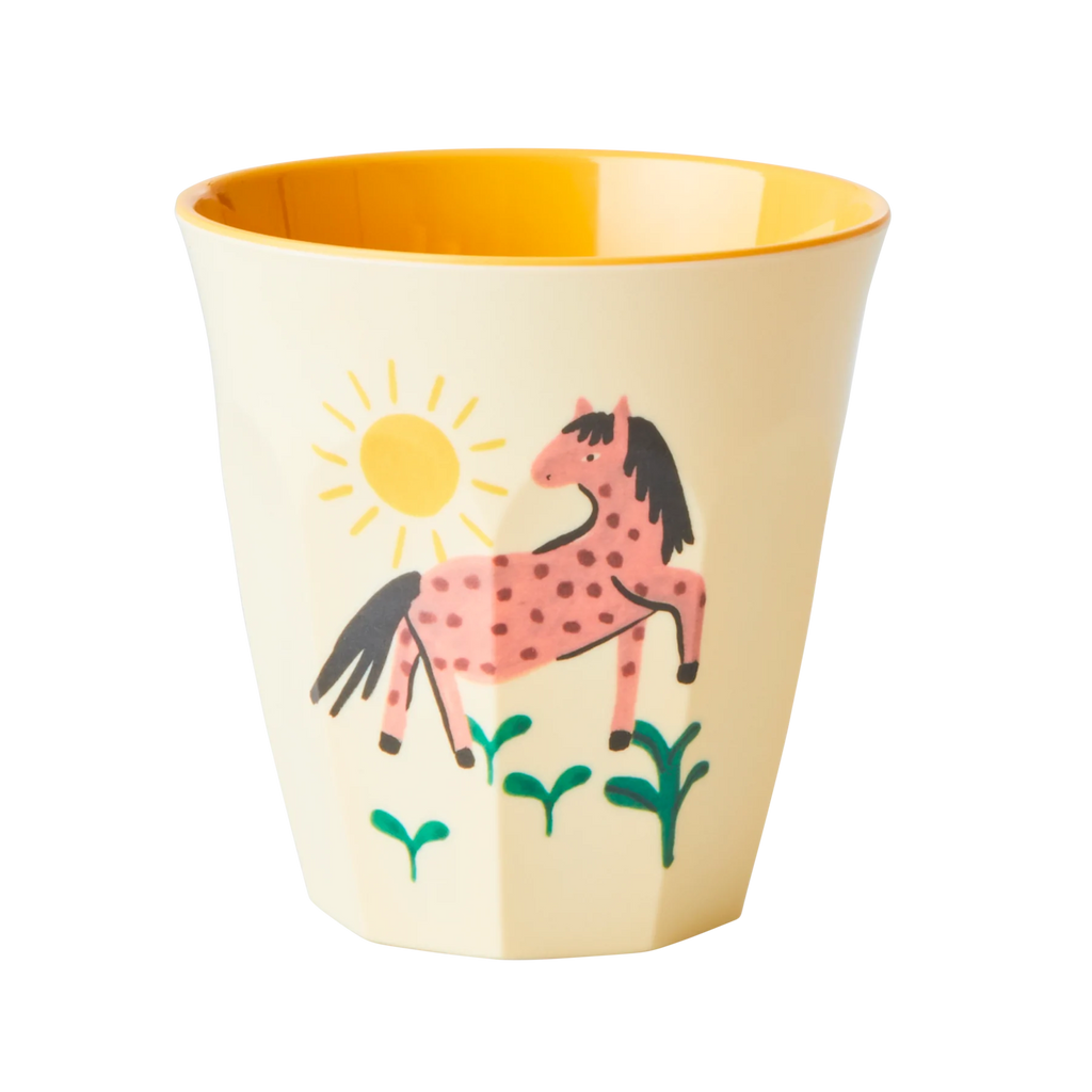 Cup in Pink Farm Print - Horse/Yellow