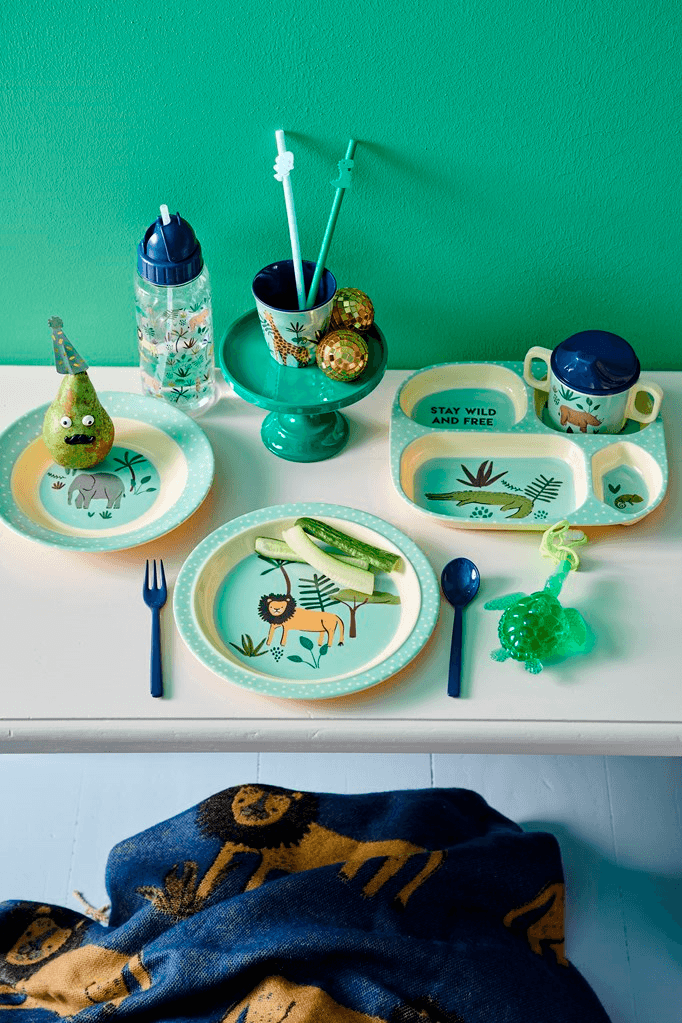 RICE,4-Room Plate in Blue Jungle Animals Print,CouCou,Kitchenware