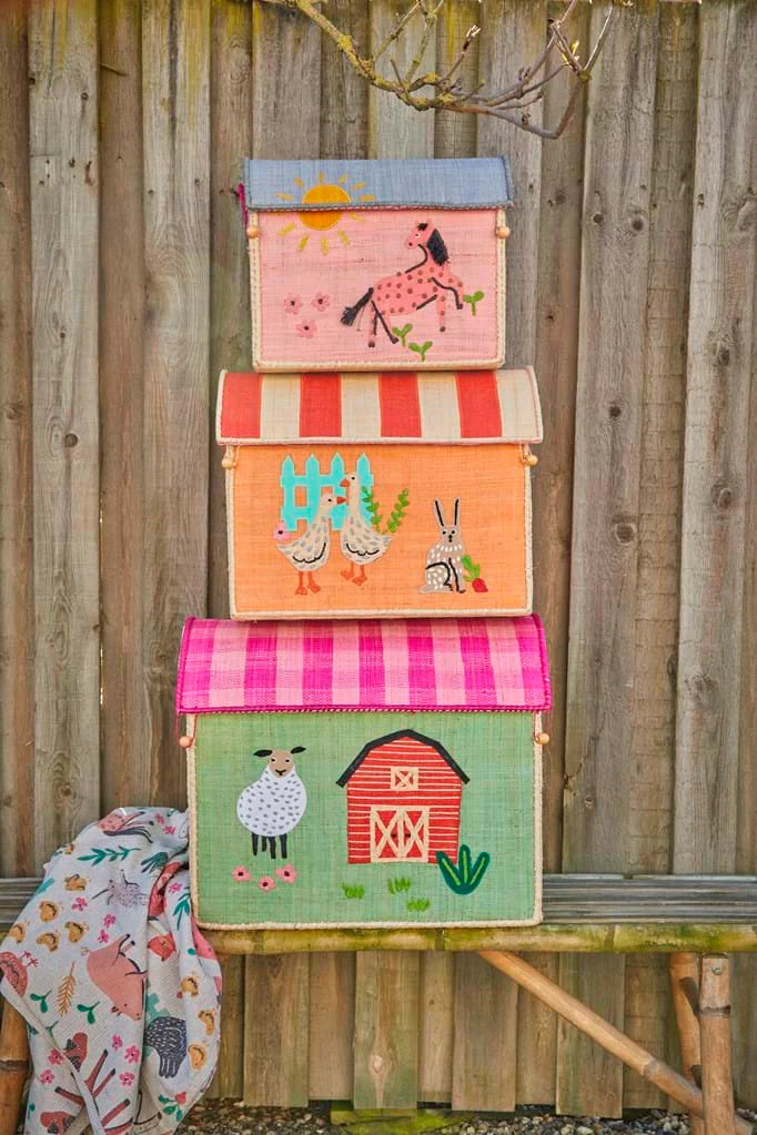 Small Toy Basket in Pink Farm Design