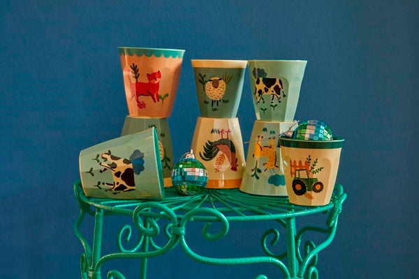 Cup in Blue Farm Print - Lamb
