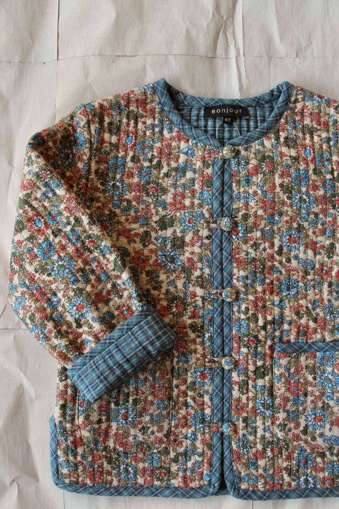 Bonjour Diary,Quilted Jacket - Blue Flowers,CouCou,Girl Clothes