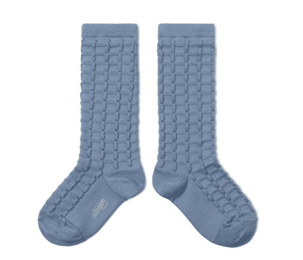 Collegien,Camille Textured Knee-High Socks, Bleu Azur,CouCou,Girl Shoes, Socks & Tights