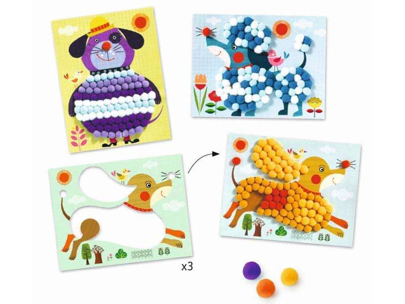 Djeco,Collage PomPom Puppies,CouCou,Arts & Crafts