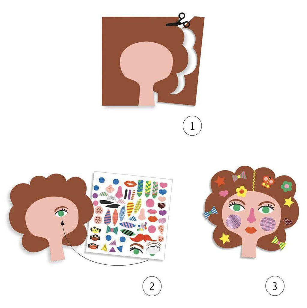 Djeco,Create with Stickers, Hairdresser Collage Activity,CouCou,Arts & Crafts