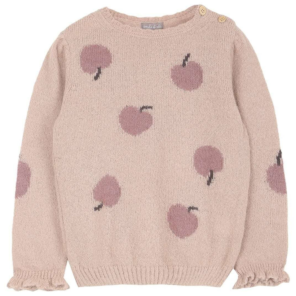 Emile et Ida,Pompompom Sweater with Apples Intarsia,CouCou,Girl Clothes