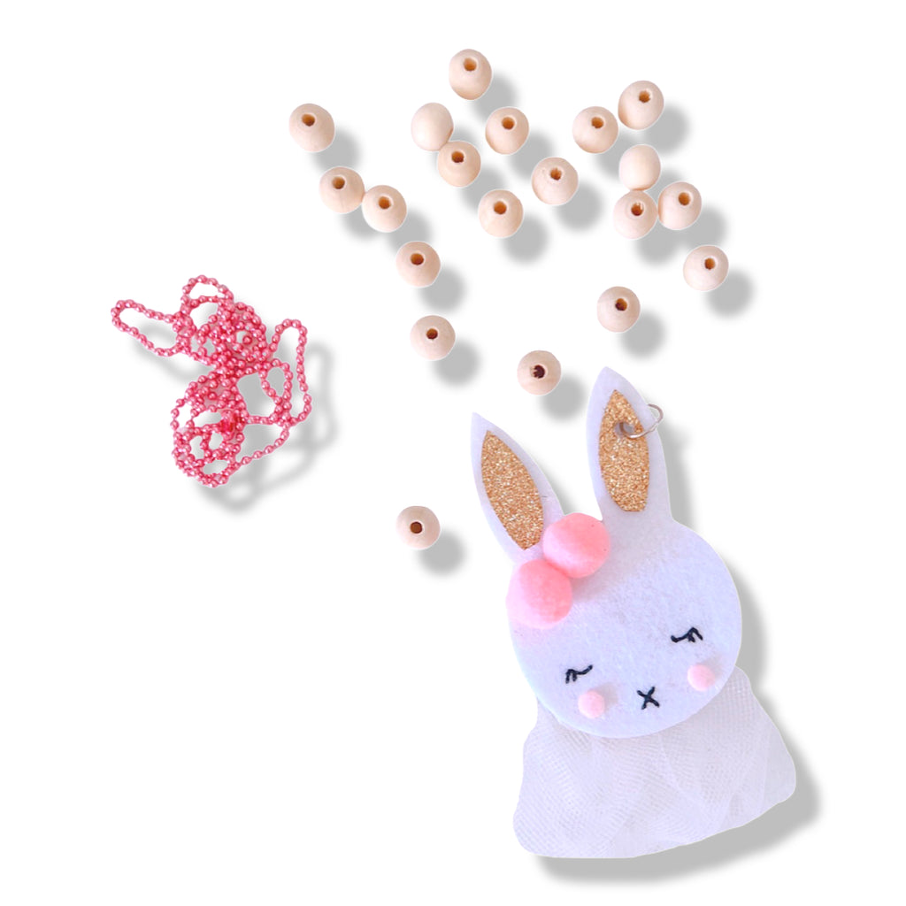 Felt/Wood DIY White Bunny Necklace Set