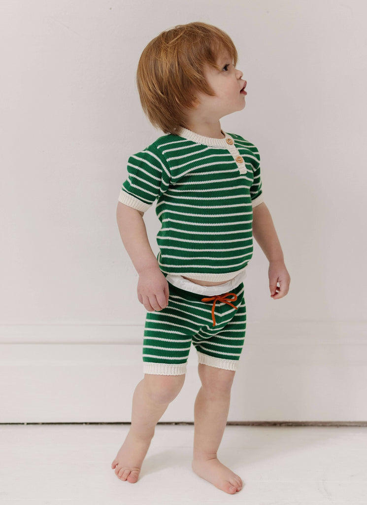 Fin & Vince,Zion Knit Shorties in Emerald,CouCou,Boy Clothes