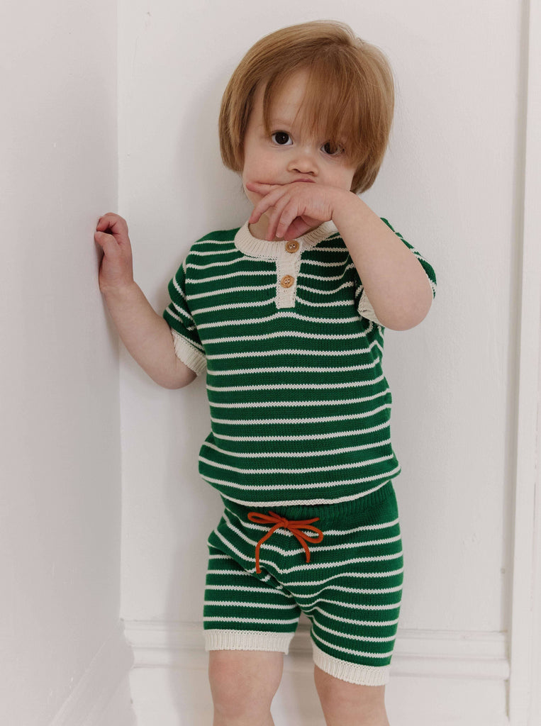 Fin & Vince,Zion Knit Shorties in Emerald,CouCou,Boy Clothes