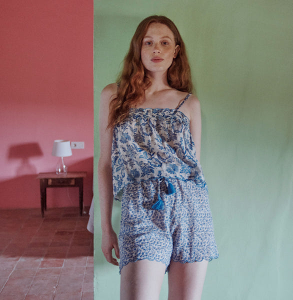 Dreamy Shorts Pajamas in Blue Indian Bloom
