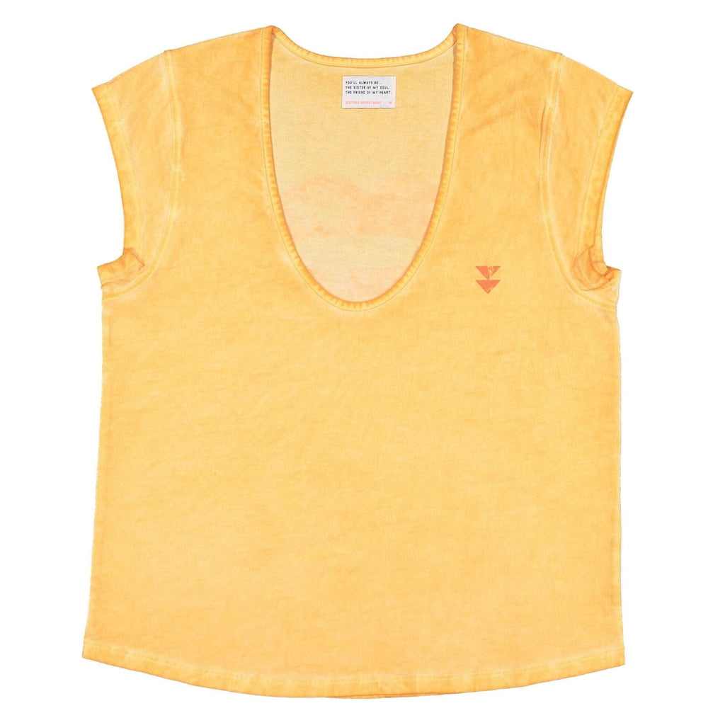 Sisters Department,Sleeveless T-Shirt in Washed Orange w/" Lost in Love" Print,CouCou,Mamma Clothing