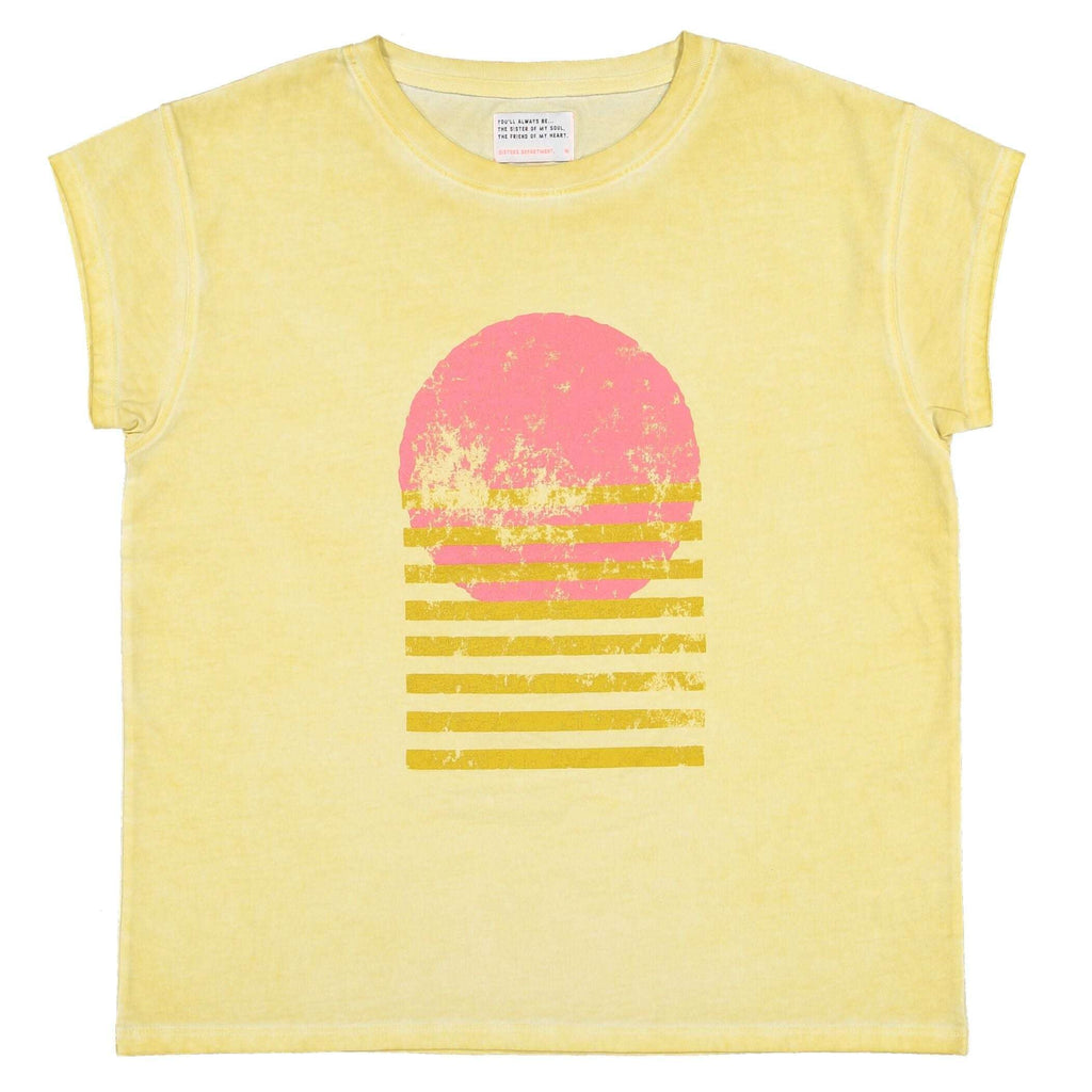 Sisters Department,T-Shirt Shorter Sleeves in Washed Yellow w/"Sunset" Print,CouCou,Mamma Clothing