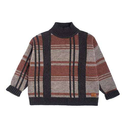 Tocoto Vintage,Checked Turtleneck Knit Sweater in Beige,CouCou,Boy Clothes